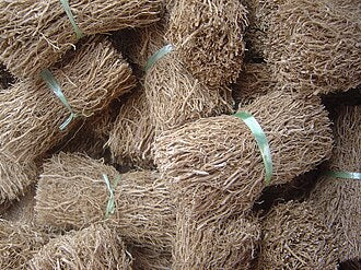 Bundles of dried vetiver roots